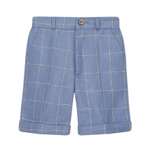 Platte korte broek voor jongens, blauw met effen ruitjespatroon, 3-4 jaar