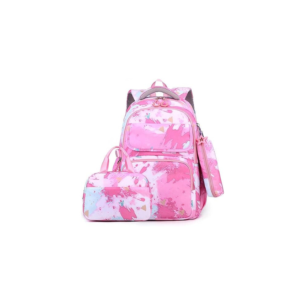 Kids pink school backpack with lunch box and pencil case