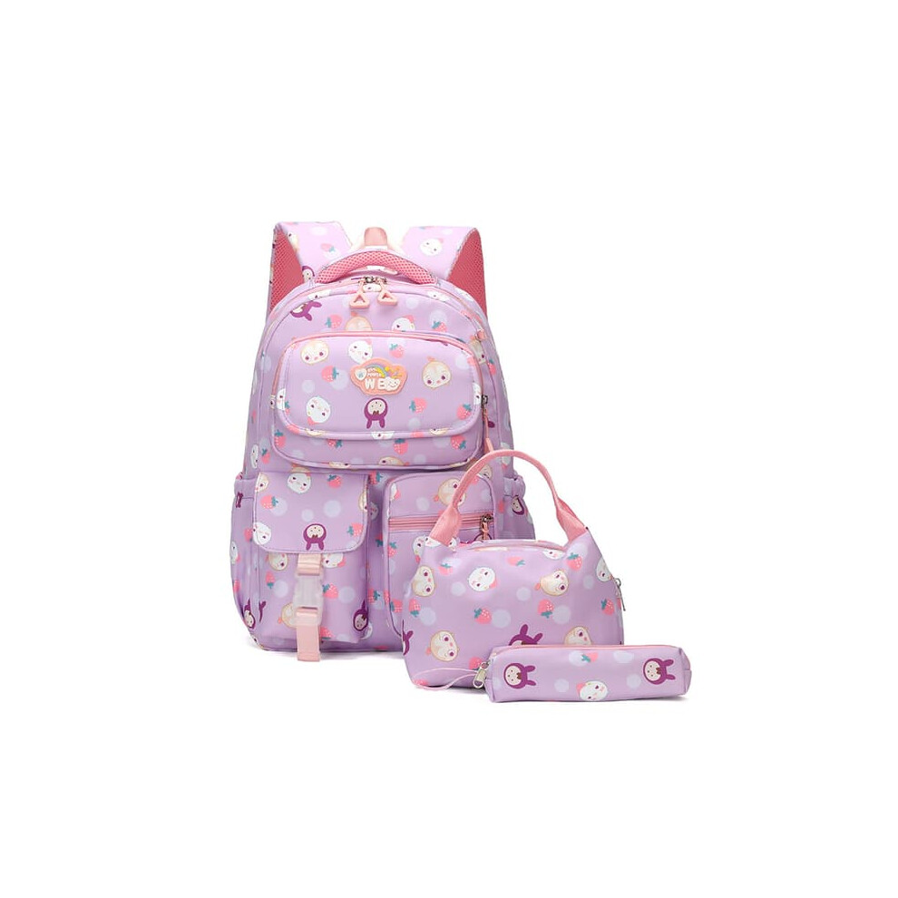 Cartoon Backpack Lunch and Pencil Bag Set Purple 3pcs