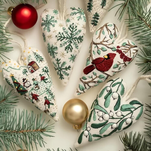 YANCA hjerteformet broderi julepyntsett 4 stk