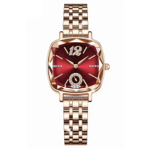 Women's quartz square watch with red stainless steel strap