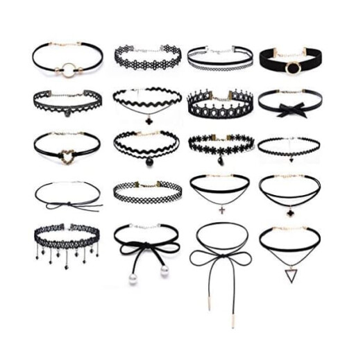 Černý sametový náhrdelník Choker v gotickém stylu, 20 ks