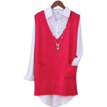 Women's V-Neck Sleeveless Knit Vest Rose Red Large