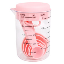 Juego de 7 piezas de cuchara y taza medidora de plástico rosa