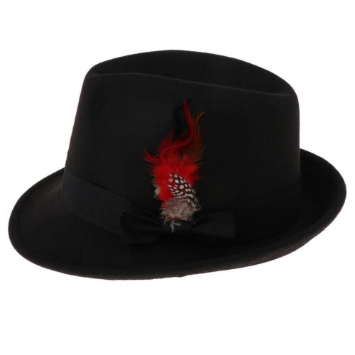 Vlněný plstěný klobouk Fedora Vintage Trilby černý