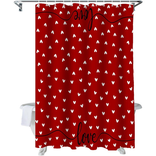 Badeforhæng Sort Hvid Hjerte 72x72 Tommer Vandtæt