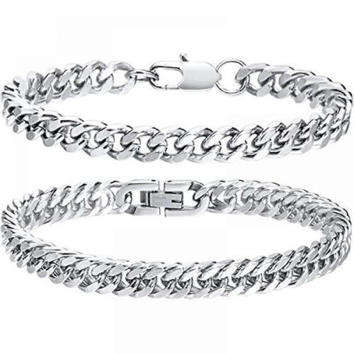 Men's Cuban Chain Bracelet Silver 21cm 2 pcs