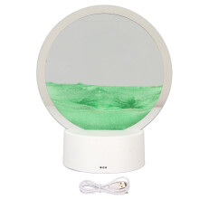 Moldura de vidro artístico com areia verde em movimento e luzes.