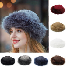 Damen-Wintermütze im Kosakenstil aus Kunstpelz, weiß
