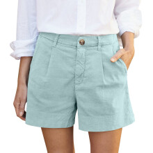 Difdany Dames Shorts met Wikkelzoom en Hoge Taille, Cyaan, Maat 3XL