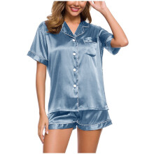 Conjunto de pijama feminino de cetim de seda, 2 peças
