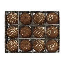 Velvet Flocked Christmas Ball Ornaments Brown 12 Pcs
