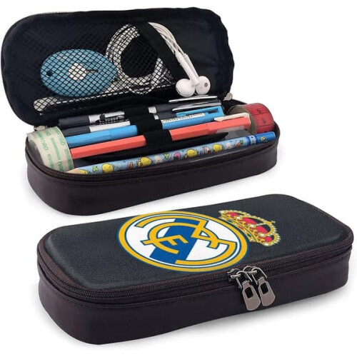 Real Madrid leather pencil case for school office portable 1