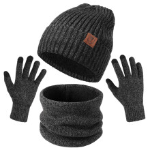 Conjunto de 3 peças: gorro de tricô, protetor de pescoço e luvas para tela sensível ao toque.