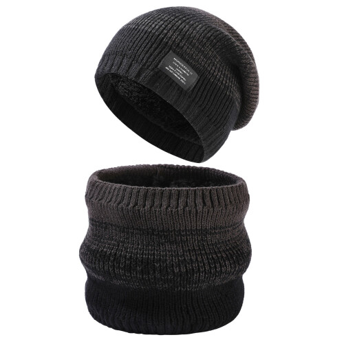 Conjunto de gorro e cachecol de tricô (2 peças) forrados
