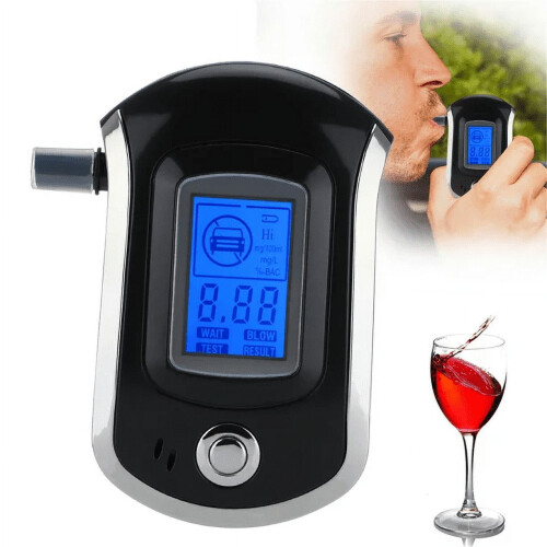 Bafômetro portátil com visor LCD e 5 bocais.