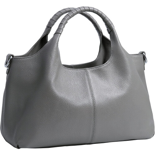 Graue Damen-Ledertasche mit großem Fassungsvermögen