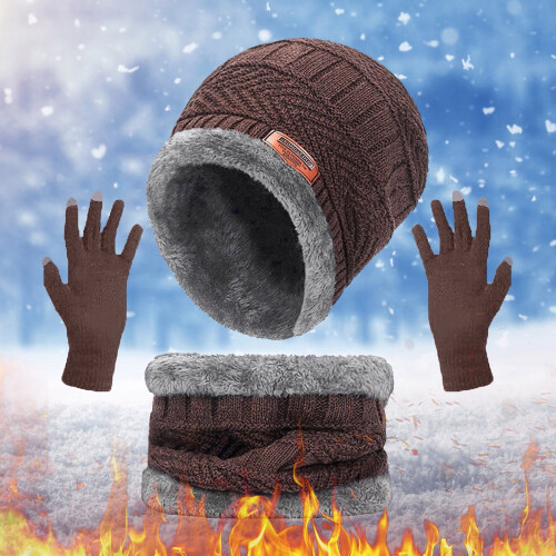 Conjunto de gorro, cachecol e luvas de tricô para o inverno (3 peças)