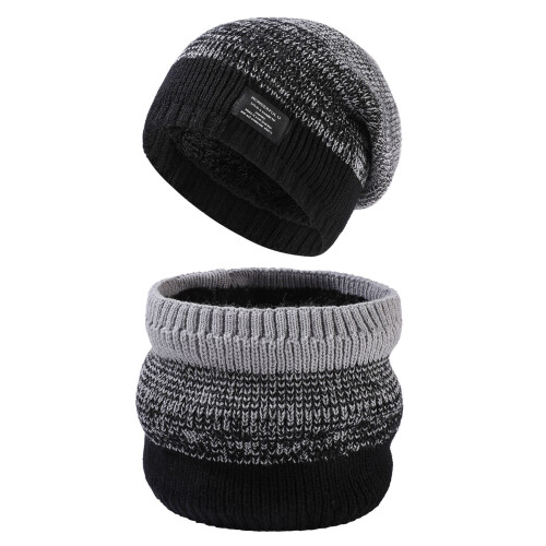 Conjunto de gorro e cachecol de tricô (2 peças) forrados