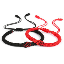 Rotes schwarzes Seilarmband, handgewebt, verstellbar, Diamantknoten