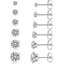 Ohrstecker mit Zirkonia, Edelstahl, 6 Paar