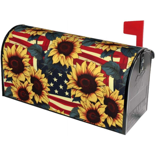 Capa de caixa de correio vintage com a bandeira dos EUA e estampa de girassol (21 x 18 polegadas).
