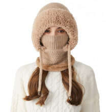 Dámská pletená čepice Beanie 3 v 1, větruodolná, teplá fleecová