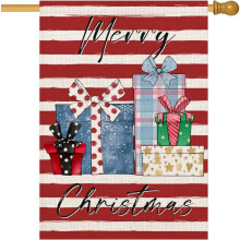 Christmas house flag red white striped bow snowflake polka