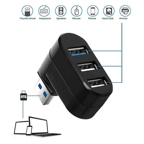 XIAOLE USB2.0 Hub de 3 puertos con diseño giratorio