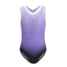 Girls' sleeveless gymnastics leotard with gradient sparkle