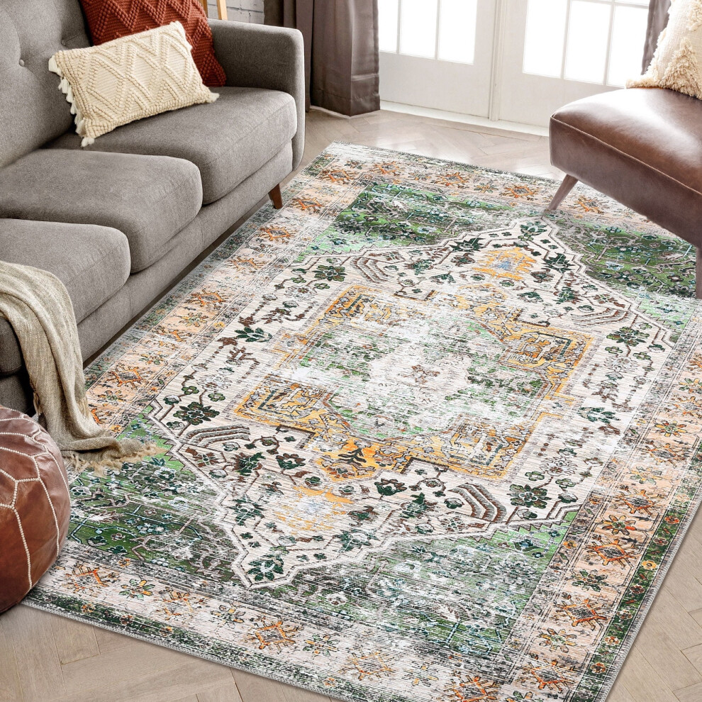 Garvee Persian vintage area rug 4 ft x 6 ft orange green