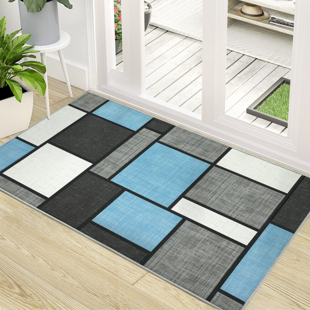 Garvee geometric area rug blue 2 ft x 3 ft washable