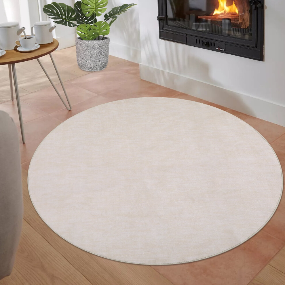 Garvee round area rug beige 4x4 feet low pile non-slip