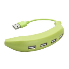 Hub USB 2.0 criativo em formato de banana com 4 portas e divisor de 1/4" mini banana.