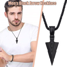 Black triangle necklace for men, vintage arrow pendant