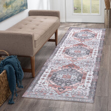 Vintage Persian hallway runner rug orange gray 2 ft x 8 ft
