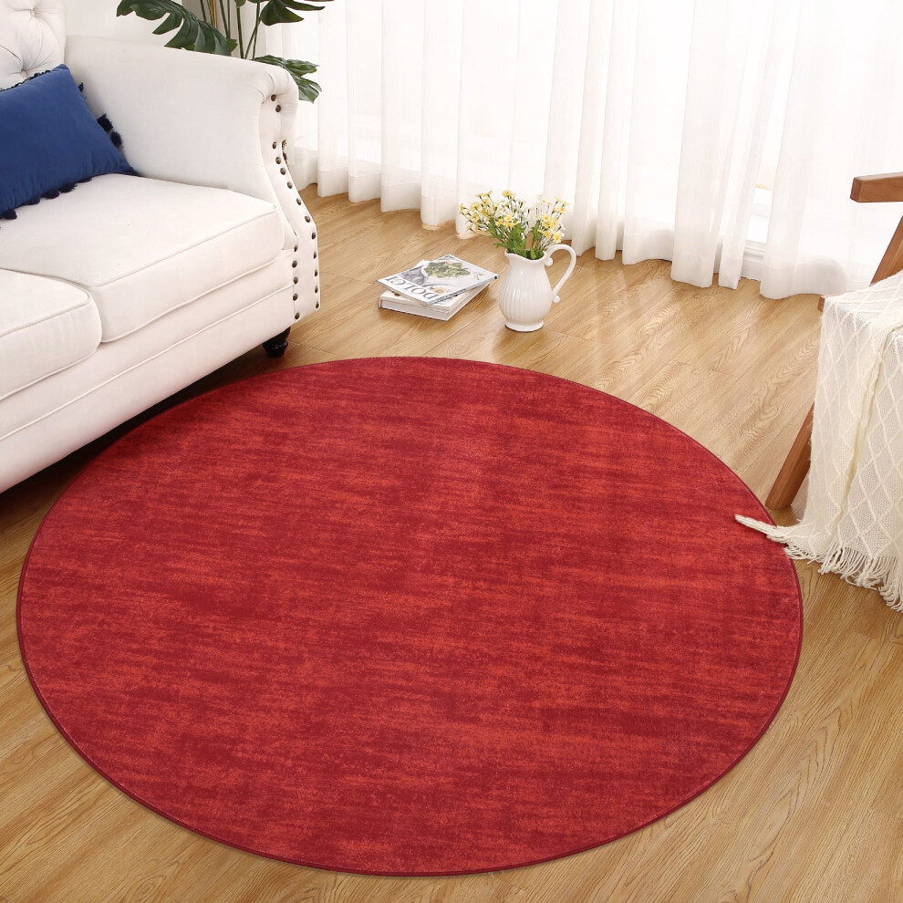 Garvee round area rug modern solid red 4x4 feet