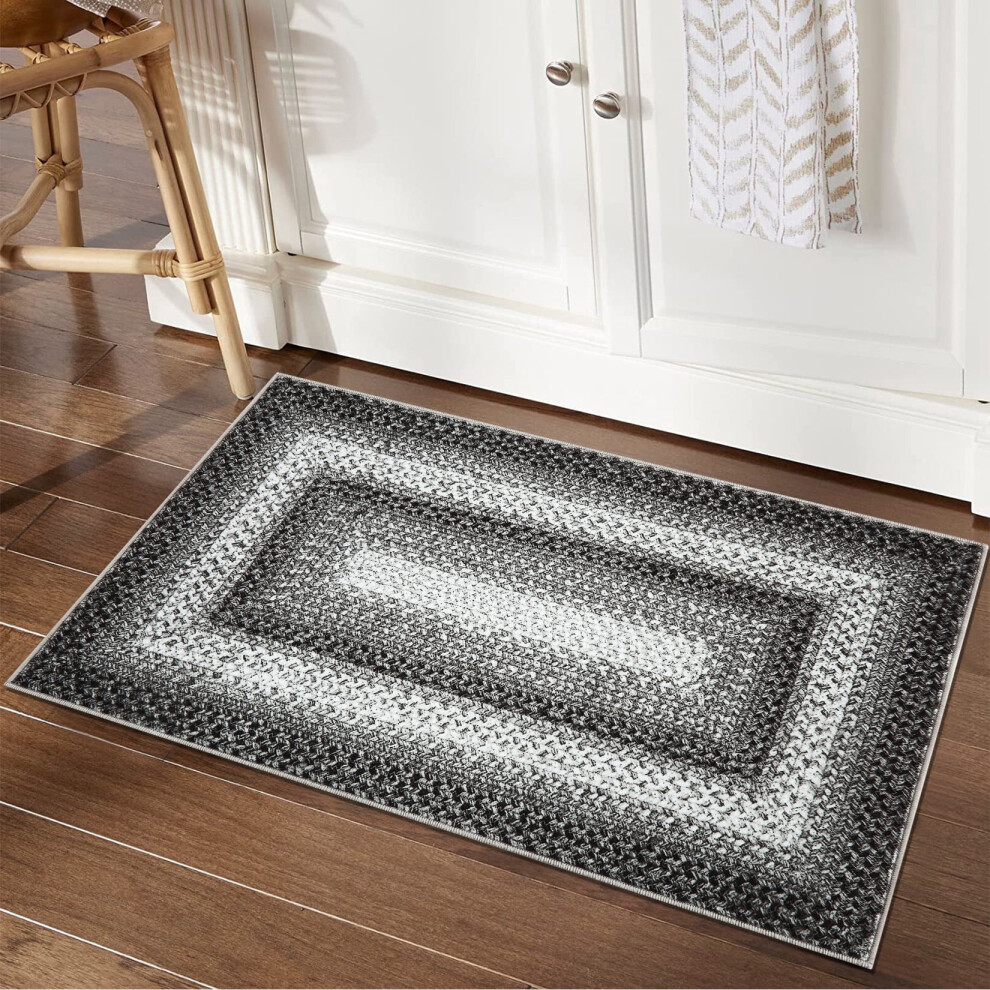 Garvee boho area rug gray 3x5 feet washable braided