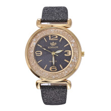 Stainless Steel Analog Quartz Watch with Leather Band