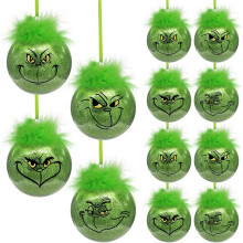 Grinch ornaments fuzzy green hair 12 pcs