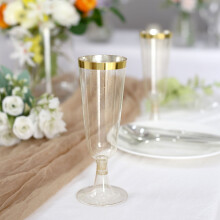 Efavormart Lot de 12 | Flûtes à champagne jetables en plastique à bord doré et paillettes (17 cl), avec base amovible