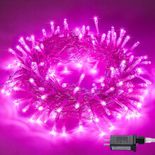 100 LED ružových reťazových svetiel, 9,6 m, 8 režimov, vodotesné - dekorácia do interiéru/exteriéru do spálne, na párty, na Vianoce -