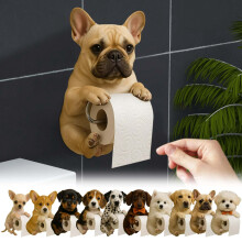 Porta-papel higiênico com tema de cachorro para uso doméstico.
