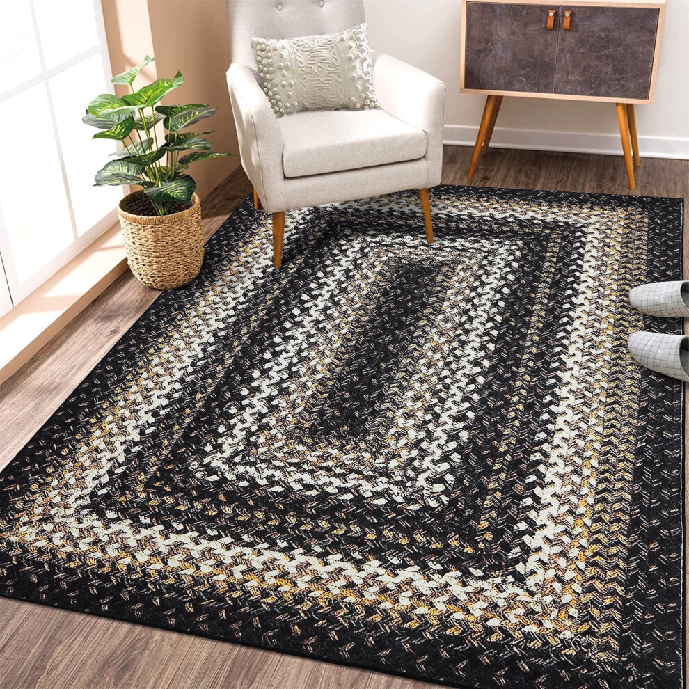 Garvee braided pattern area rug 4x6 ft black