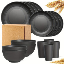 Wheat Straw Dinnerware Set Black 16pcs