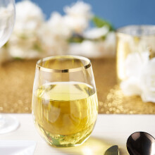 Verres à vin sans pied en plastique transparent avec liseré doré, lot de 12