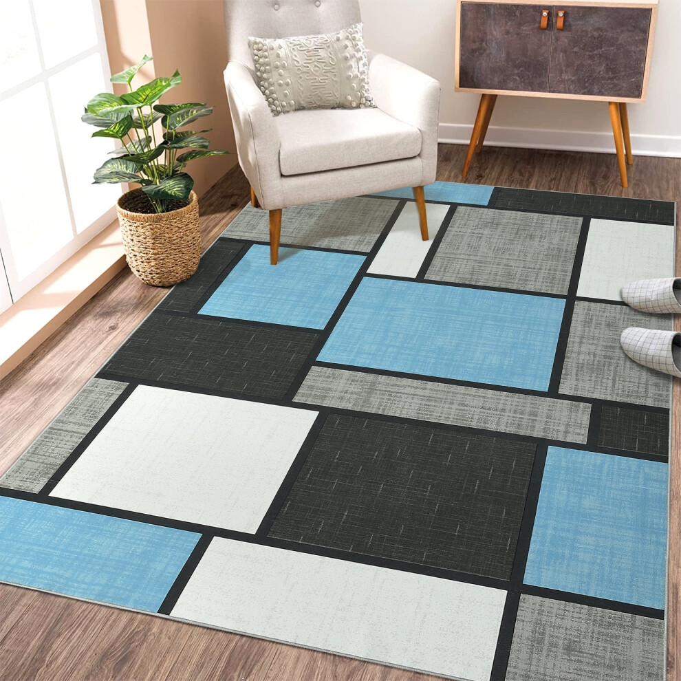 Garvee modern geometric area rug blue 4 ft x 6 ft