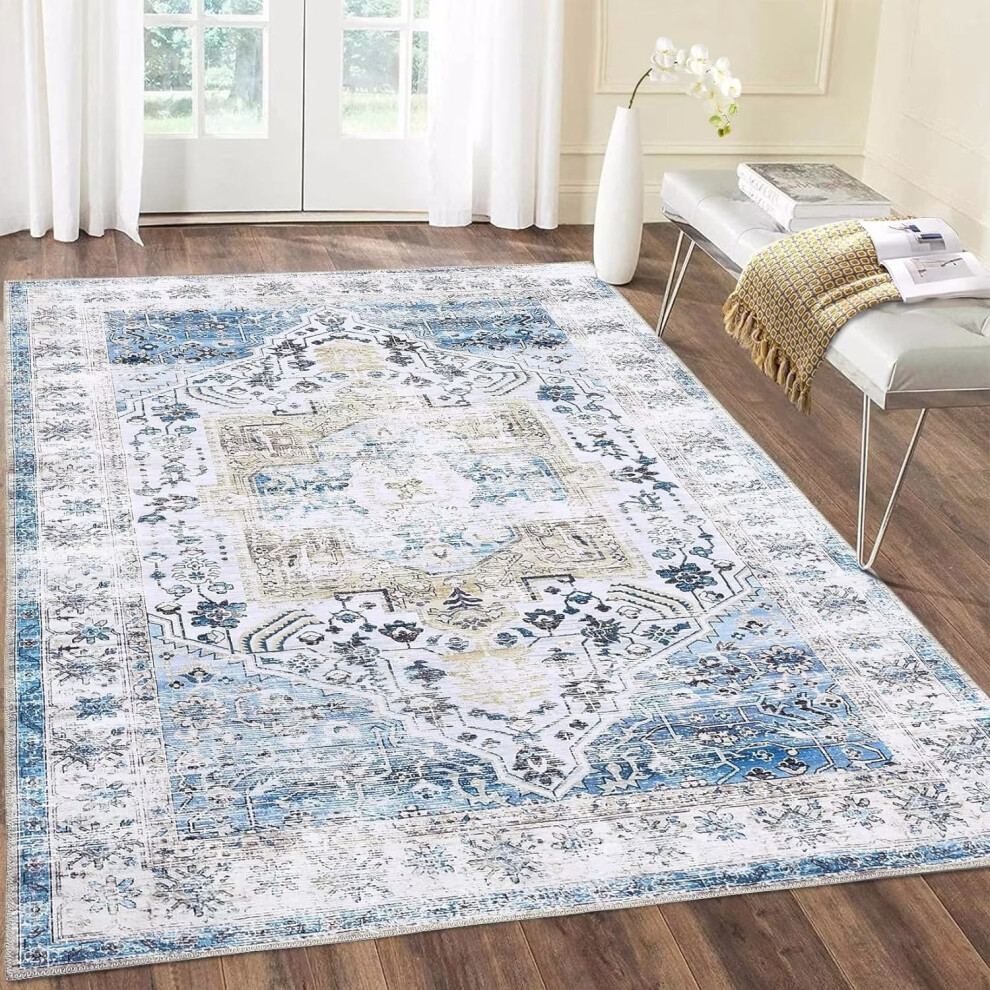 Garvee vintage Persian rug 6 ft x 9 ft blue