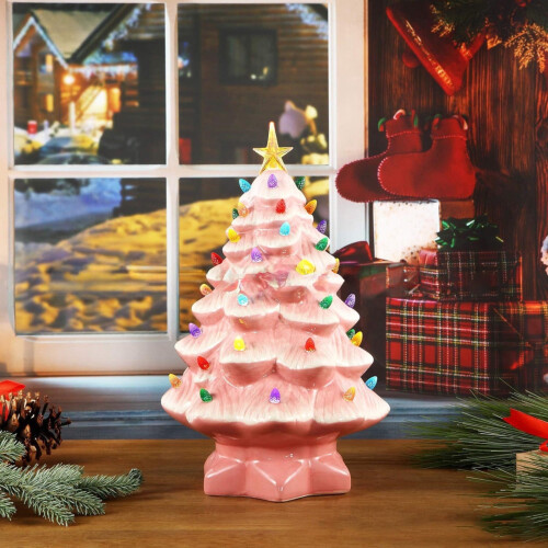 VISALY Small Christmas Tree with Lights Green Vintage