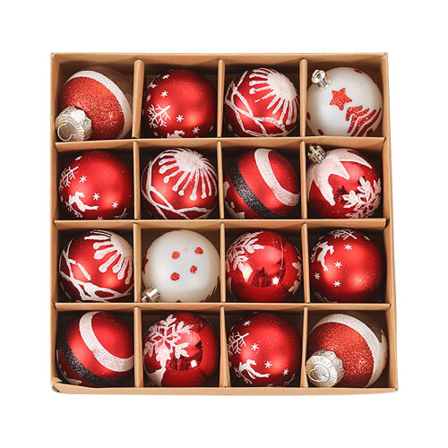 Christmas Tree Ornaments Set Red Shatterproof Balls 16 pcs